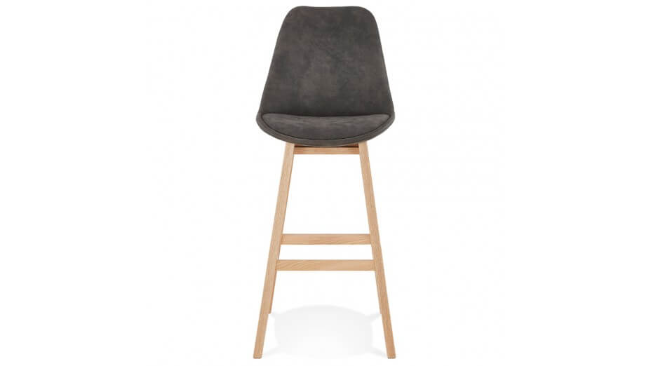 Tabouret de bar microfibre gris pied bois naturel - Ken