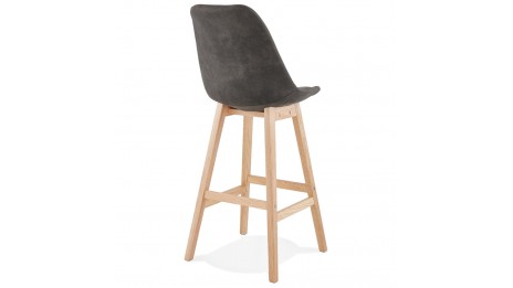 Tabouret de bar microfibre gris pied bois naturel - Ken