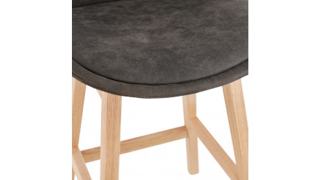 Tabouret de bar microfibre gris pied bois naturel - Ken