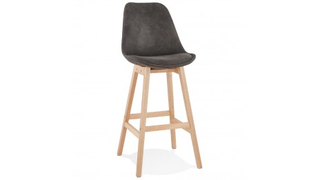 Tabouret de bar microfibre gris pied bois naturel - Ken