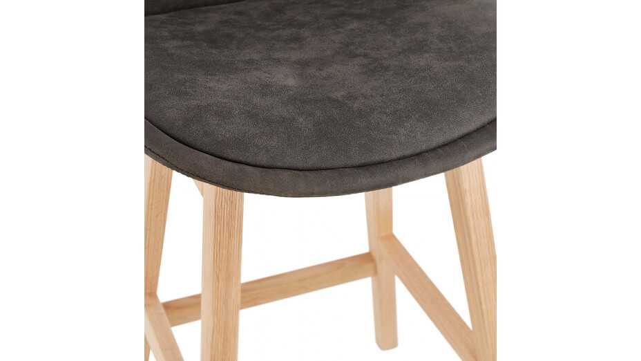 Tabouret snack Mi-hauteur microfibre gris pied bois naturel - Ken