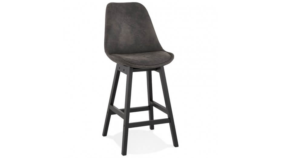 Tabouret snack Mi-hauteur microfibre gris pied noir - Ken