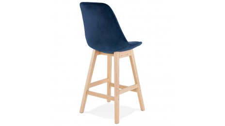 Tabouret snack Mi-hauteur velours bleu pied bois naturel - Manon