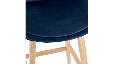 Tabouret snack Mi-hauteur velours bleu pied bois naturel - Manon