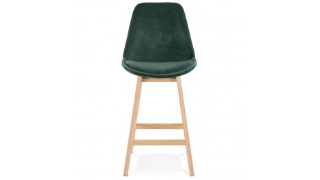 Tabouret snack Mi-hauteur velours vert pied bois naturel - Manon