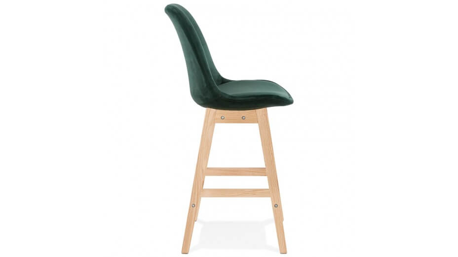 Tabouret snack Mi-hauteur velours vert pied bois naturel - Manon