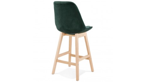 Tabouret snack Mi-hauteur velours vert pied bois naturel - Manon