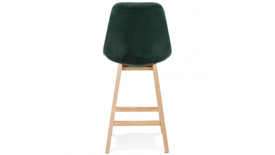 Tabouret snack Mi-hauteur velours vert pied bois naturel - Manon