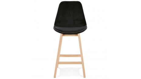 Tabouret snack Mi-hauteur velours noir pied bois naturel - Manon