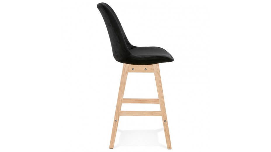 Tabouret snack Mi-hauteur velours noir pied bois naturel - Manon