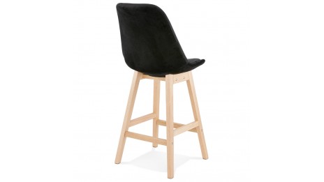 Tabouret snack Mi-hauteur velours noir pied bois naturel - Manon