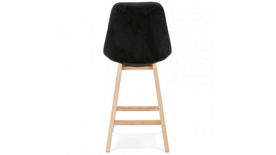 Tabouret snack Mi-hauteur velours noir pied bois naturel - Manon