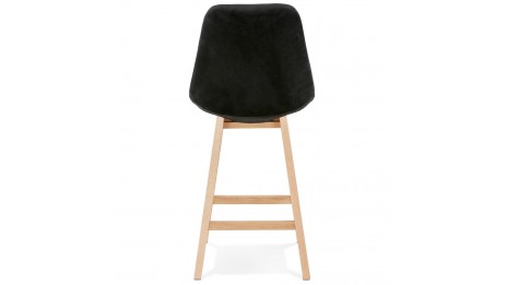 Tabouret snack Mi-hauteur velours noir pied bois naturel - Manon