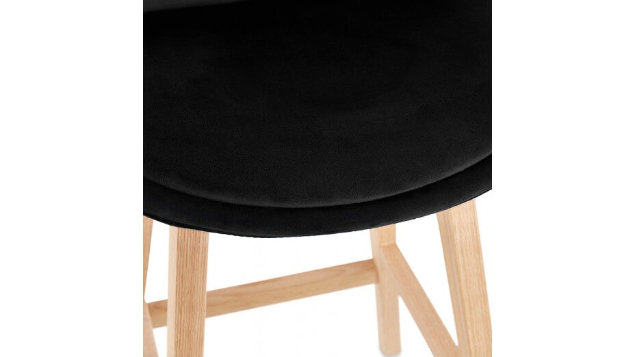 Tabouret snack Mi-hauteur velours noir pied bois naturel - Manon