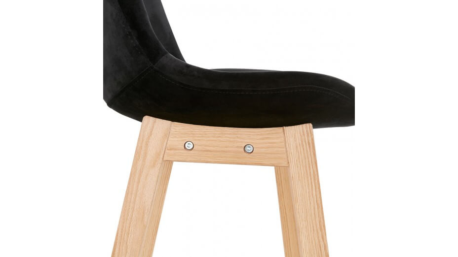 Tabouret snack Mi-hauteur velours noir pied bois naturel - Manon