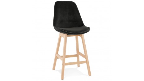 Tabouret snack Mi-hauteur velours noir pied bois naturel - Manon