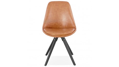 Chaise moderne similicuir brun pied noir - SAMY