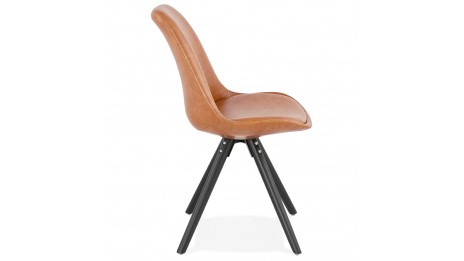 Chaise moderne similicuir brun pied noir - SAMY