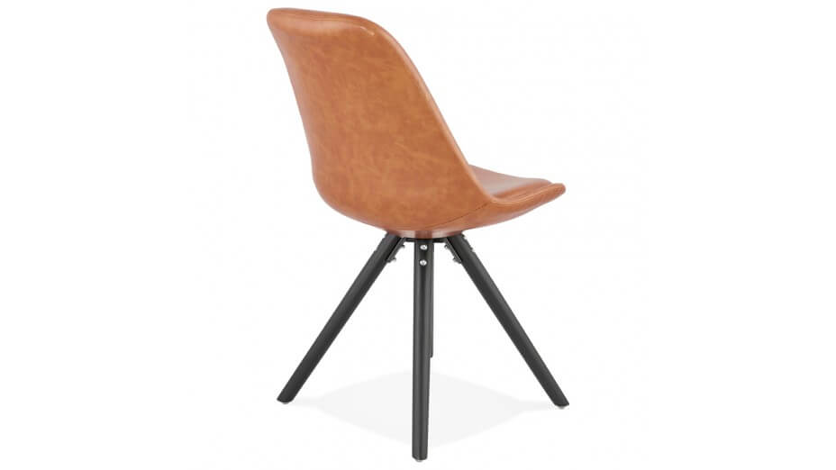 Chaise moderne similicuir brun pied noir - SAMY