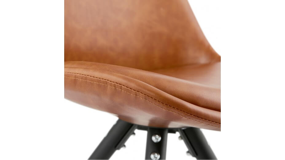 Chaise moderne similicuir brun pied noir - SAMY