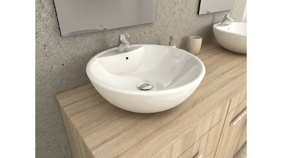 Complet : meuble salle de bain double vasque ronde chêne clair Désign Vasque bains de salle