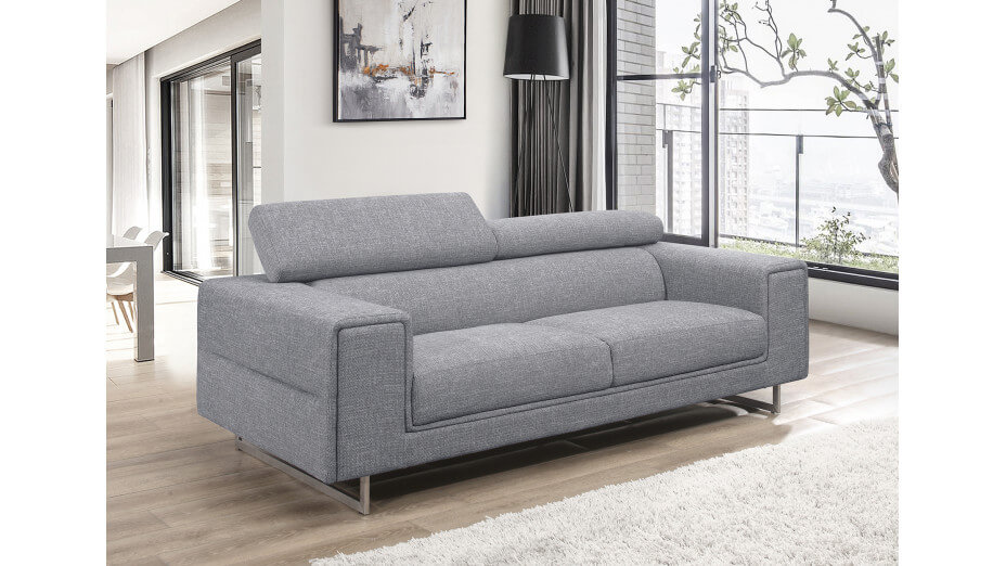 Canapé en tissu design 3 places gris avec têtières Street