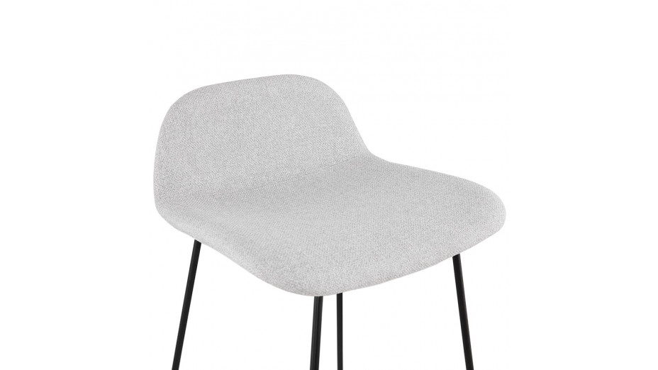 Tabouret snack Mi-hauteur tissu gris clair pied métal noir - Aldrin