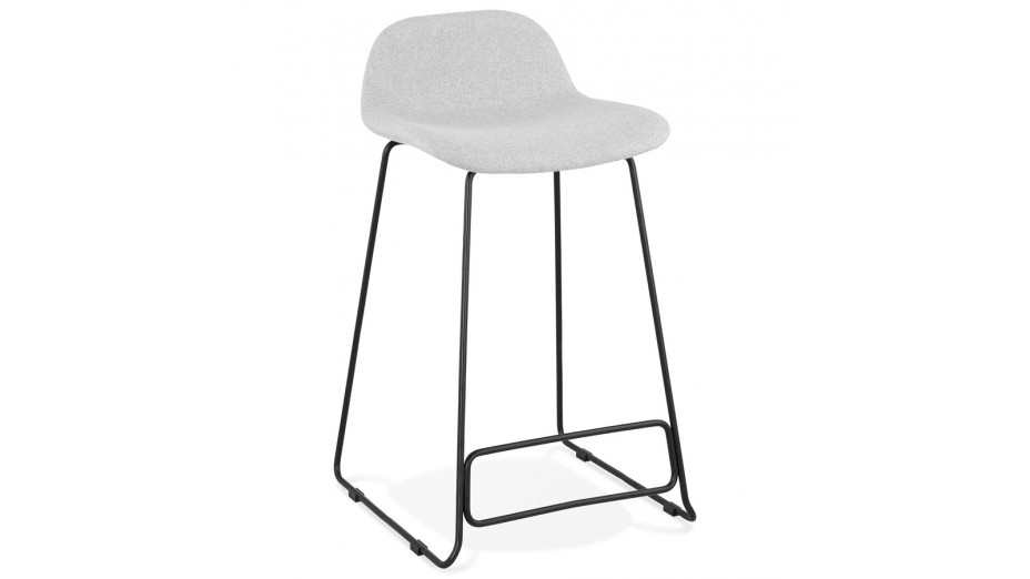 Tabouret snack Mi-hauteur tissu gris clair pied métal noir - Aldrin