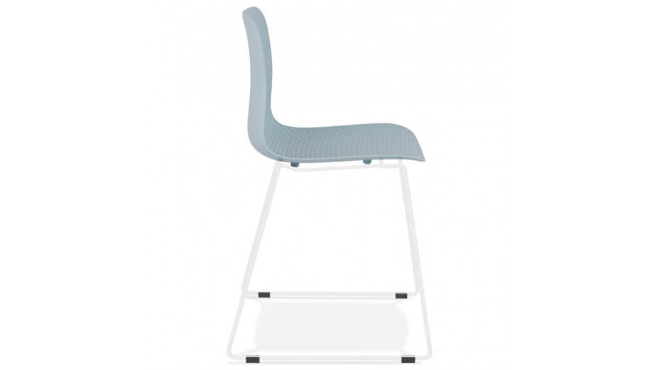 Chaise design bleu empilable pied métal blanc - VERO