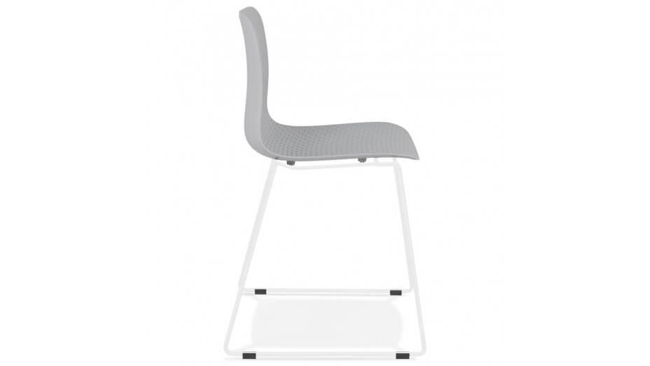 Chaise design Grise empilable pied métal Blanc - VERO