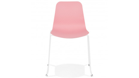 Chaise design rose empilable pied métal blanc - VERO