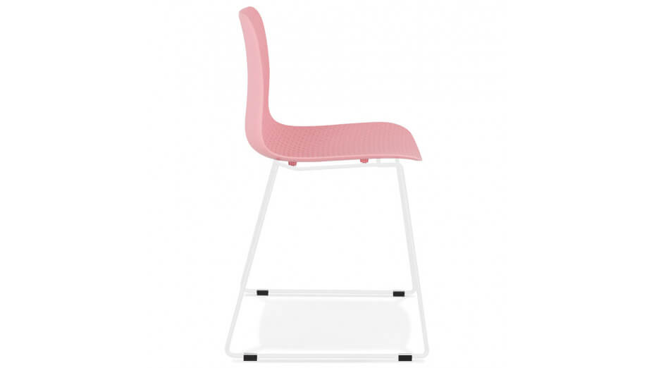Chaise design rose empilable pied métal blanc - VERO