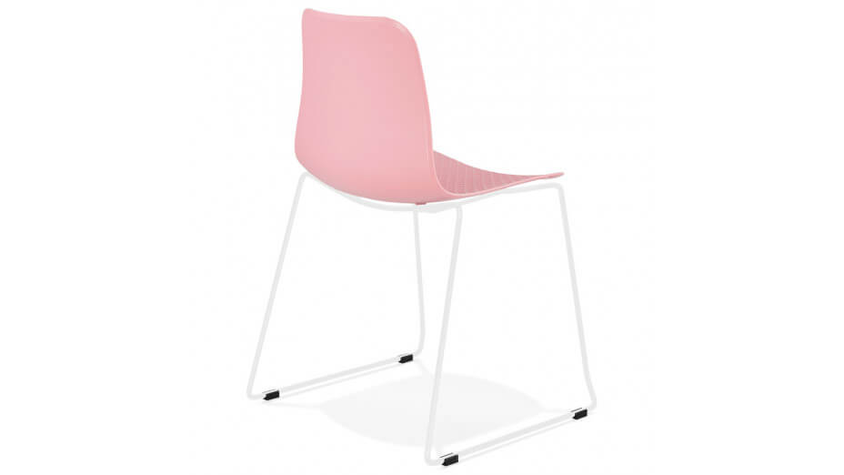 Chaise design rose empilable pied métal blanc - VERO