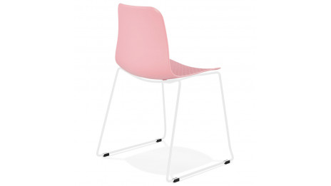 Chaise design rose empilable pied métal blanc - VERO