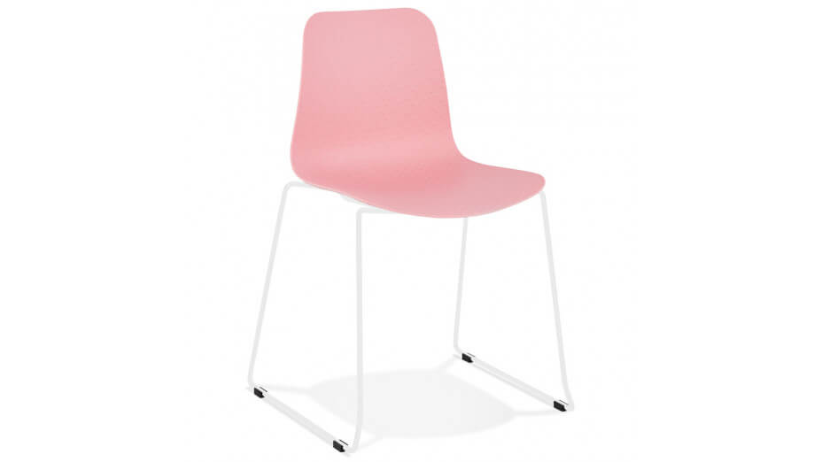 Chaise design rose empilable pied métal blanc - VERO