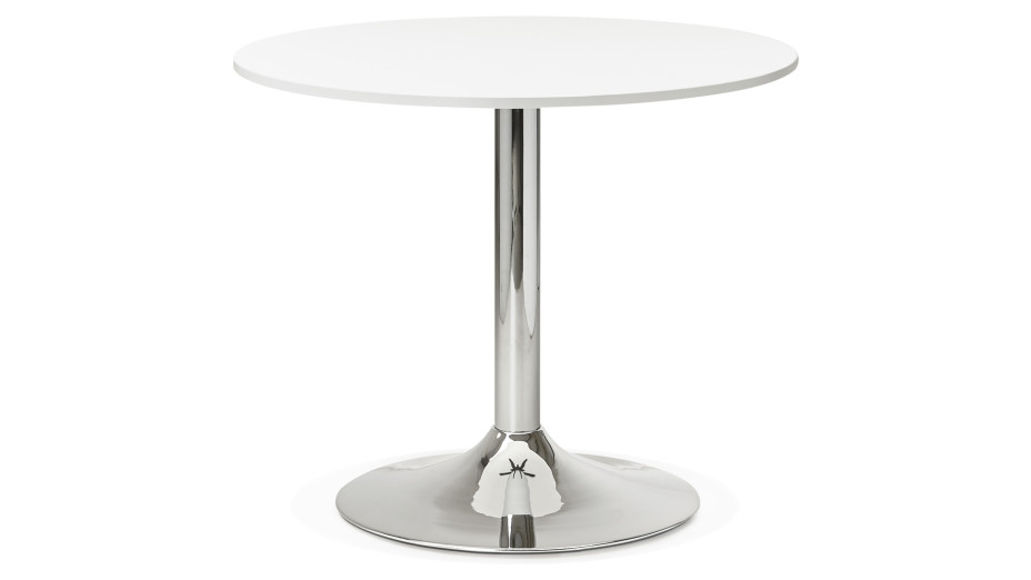 Table ronde D90 cm plateau blanc pied Chromé - Dino