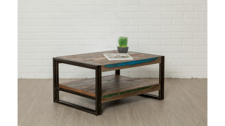 Table basse plateau Teck recyclé 80 x 60 cm - LOFT