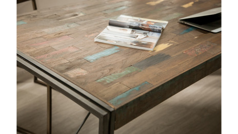 Table à diner plateau Teck recyclé 220 x 100 cm - LOFT