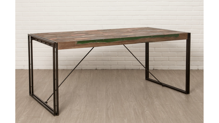 Table à diner plateau Teck recyclé 180 x 90 cm - LOFT