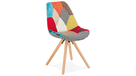 Chaise Patchwork rouge pied bois - Ninon