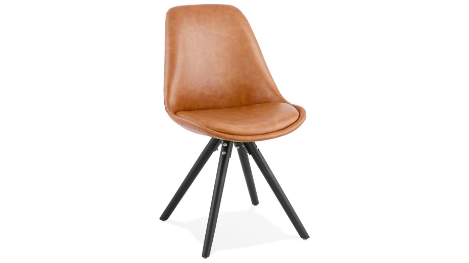 Chaise moderne similicuir brun pied noir - SAMY