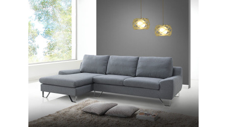 Salon canapé d'angle gris avec méridienne - KENT