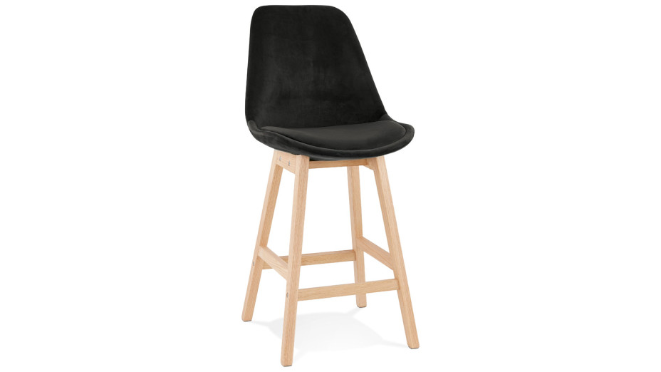 Tabouret snack Mi-hauteur velours noir pied bois naturel - Manon