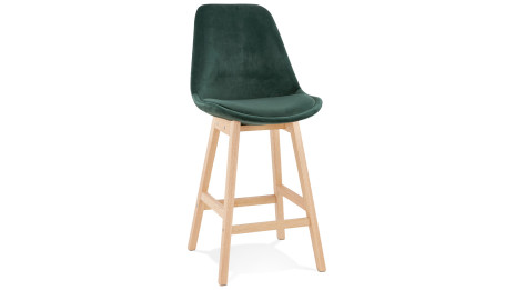 Tabouret snack Mi-hauteur velours vert pied bois naturel - Manon