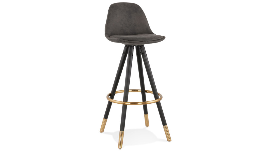 Tabouret de bar microfibre Gris pieds noir - Billy