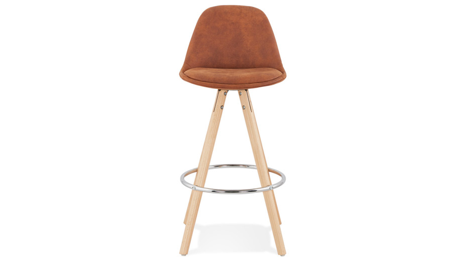 Tabouret snack Mi-hauteur microfibre brun pieds bois naturel - Emil