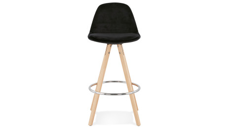 Tabouret snack Mi-hauteur velours noir pieds bois naturel - Gabin