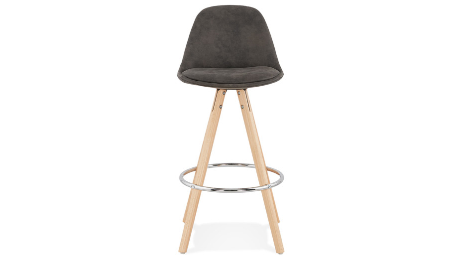 Tabouret snack Mi-hauteur microfibre gris pieds bois naturel - Emil