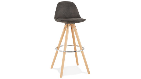 Tabouret de bar microfibre Gris pieds bois naturel - Emil