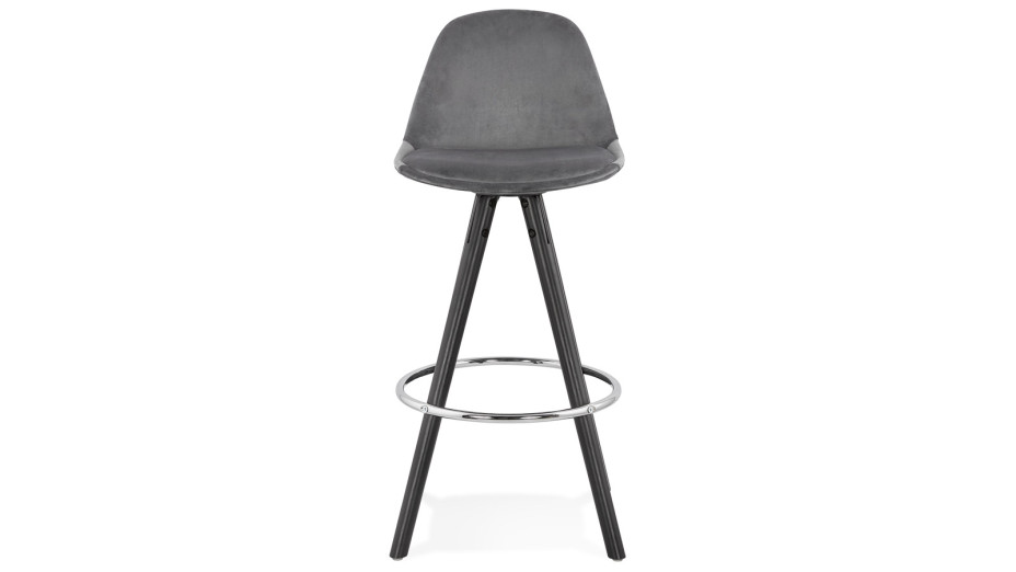 Tabouret snack Mi-hauteur velours gris pieds noir - Gabin